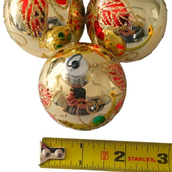 Commodore Christmas Classics Ornaments x 7 Glass Ball Hand Decorated Poinsettia. - Picture 5 of 16